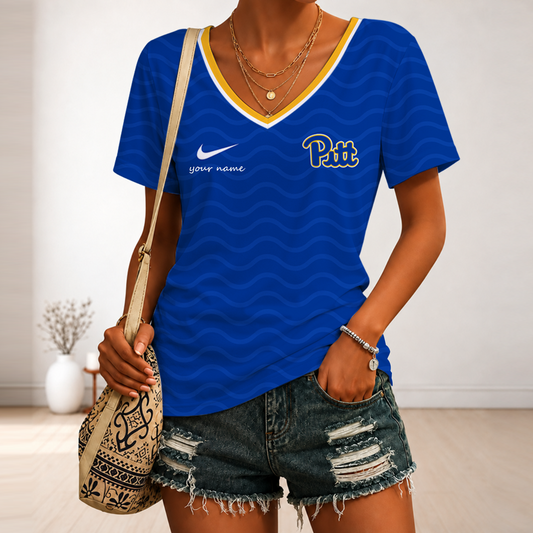 [MEGA SALE] MAKE IT PERSONAL NCAA FBS02 PIP PITTSBURGH PANTHERS V-NECK FEMALE SHIRT