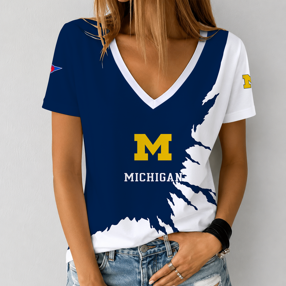 [MEGA SALE] MAKE IT PERSONAL NCAA FBS03 MIW MICHIGAN WOLVERINES V-NECK FEMALE SHIRT