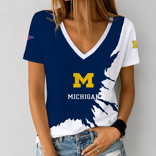 [MEGA SALE] MAKE IT PERSONAL NCAA FBS03 MIW MICHIGAN WOLVERINES V-NECK FEMALE SHIRT