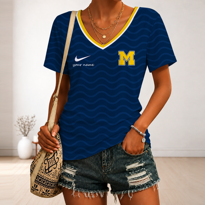 [MEGA SALE] MAKE IT PERSONAL NCAA FBS03 MIW MICHIGAN WOLVERINES V-NECK FEMALE SHIRT