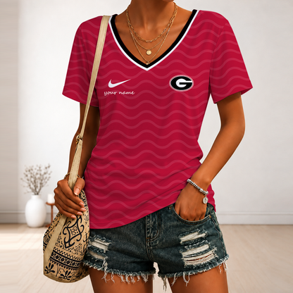 [MEGA SALE] MAKE IT PERSONAL NCAA FBS06 GEB GEORGIA BULLDOGS V-NECK FEMALE SHIRT