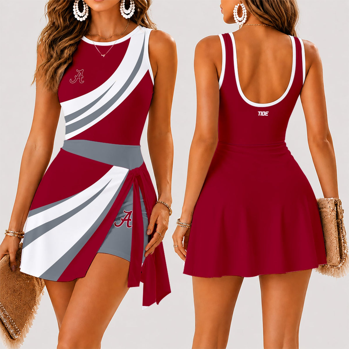 [MEGA SALE] MAKE IT PERSONAL NCAA FBS08 ABC ALABAMA CRIMSON TIDE WOMEN'S SUMMER SKORT DRESS