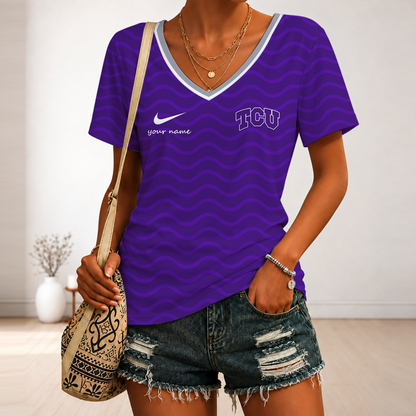 [MEGA SALE] MAKE IT PERSONAL NCAA FBS09 THF TCU HORNED FROGS V-NECK FEMALE SHIRT