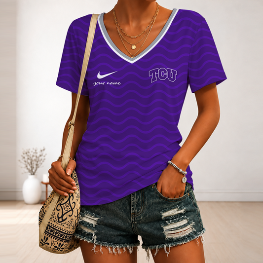 [MEGA SALE] MAKE IT PERSONAL NCAA FBS09 THF TCU HORNED FROGS V-NECK FEMALE SHIRT