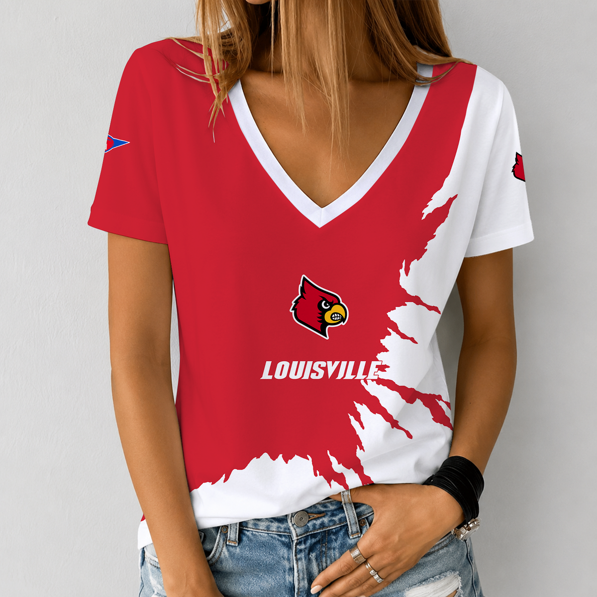 [MEGA SALE] MAKE IT PERSONAL NCAA FBS10 ULC LOUISVILLE CARDINALS V-NECK FEMALE SHIRT