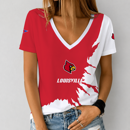 [MEGA SALE] MAKE IT PERSONAL NCAA FBS10 ULC LOUISVILLE CARDINALS V-NECK FEMALE SHIRT