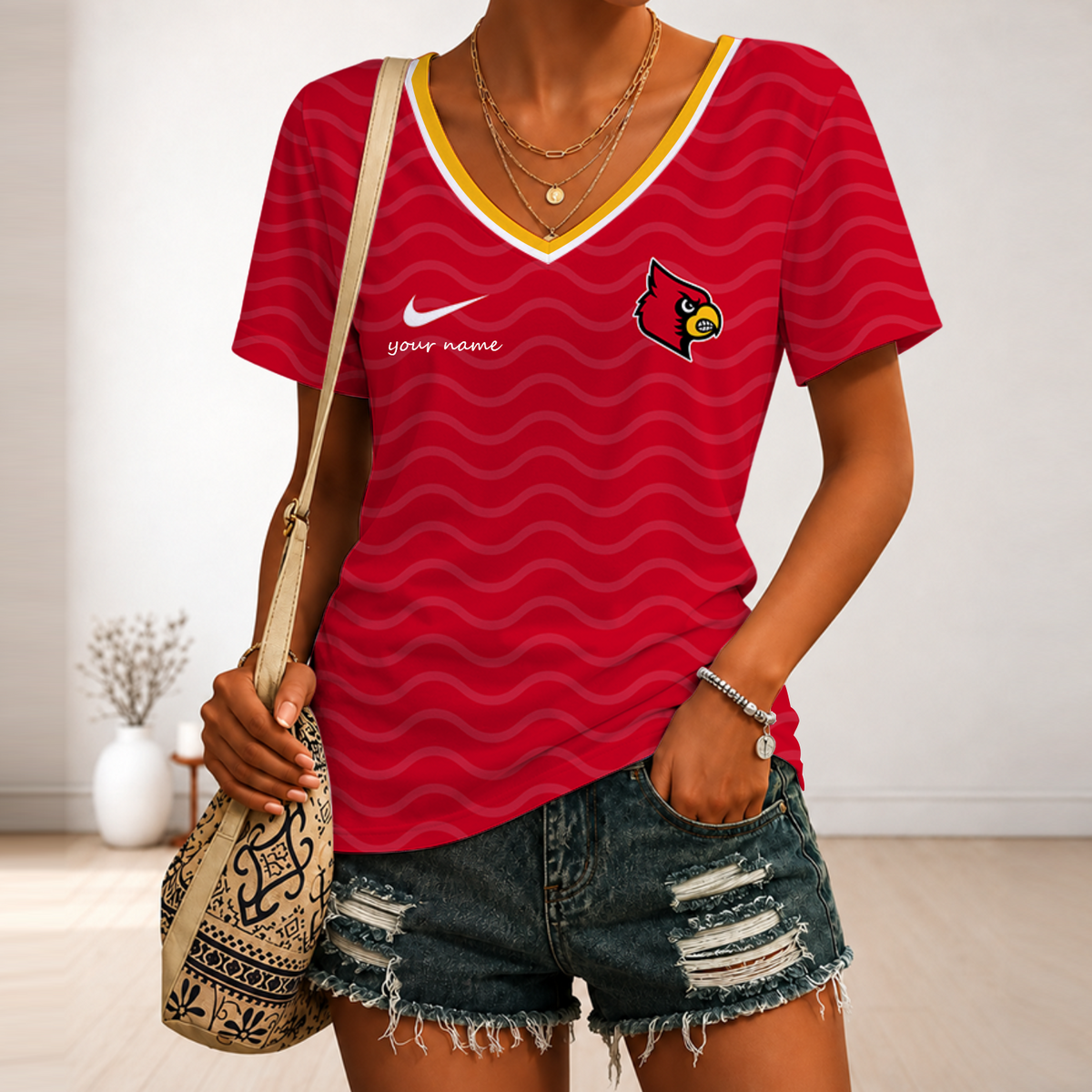 [MEGA SALE] MAKE IT PERSONAL NCAA FBS10 ULC LOUISVILLE CARDINALS V-NECK FEMALE SHIRT