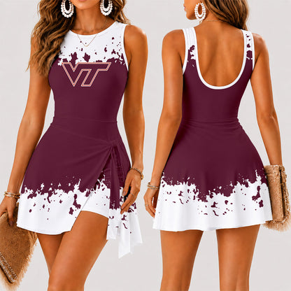 [MEGA SALE] MAKE IT PERSONAL NCAA FBS15 VTH VIRGINIA TECH HOKIES WOMEN'S SUMMER SKORT DRESS