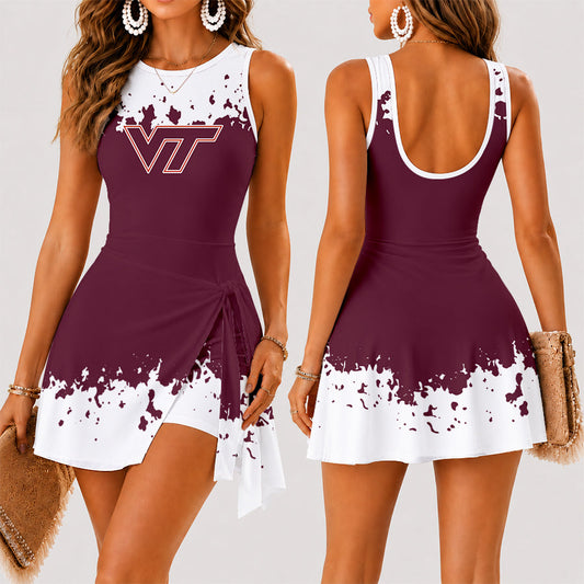 [MEGA SALE] MAKE IT PERSONAL NCAA FBS15 VTH VIRGINIA TECH HOKIES WOMEN'S SUMMER SKORT DRESS