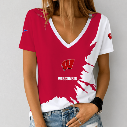 [MEGA SALE] MAKE IT PERSONAL NCAA FBS18 WSB WISCONSIN BADGERS V-NECK FEMALE SHIRT