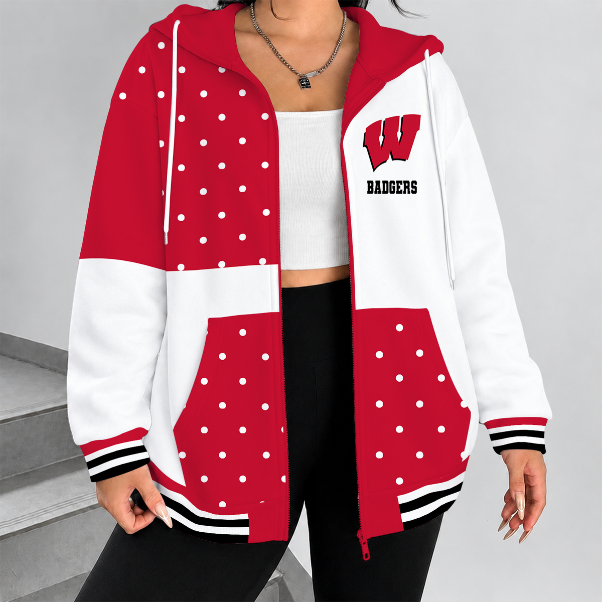 [MEGA SALE] MAKE IT PERSONAL NCAA FBS18 WSB WISCONSIN BADGERS ZIP HOODIE