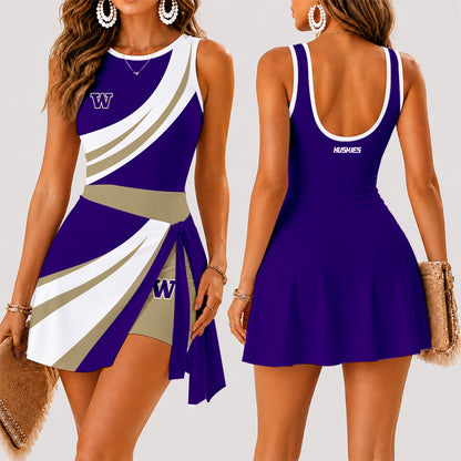 [MEGA SALE] MAKE IT PERSONAL NCAA FBS19 WSH WASHINGTON HUSKIES WOMEN'S SUMMER SKORT DRESS