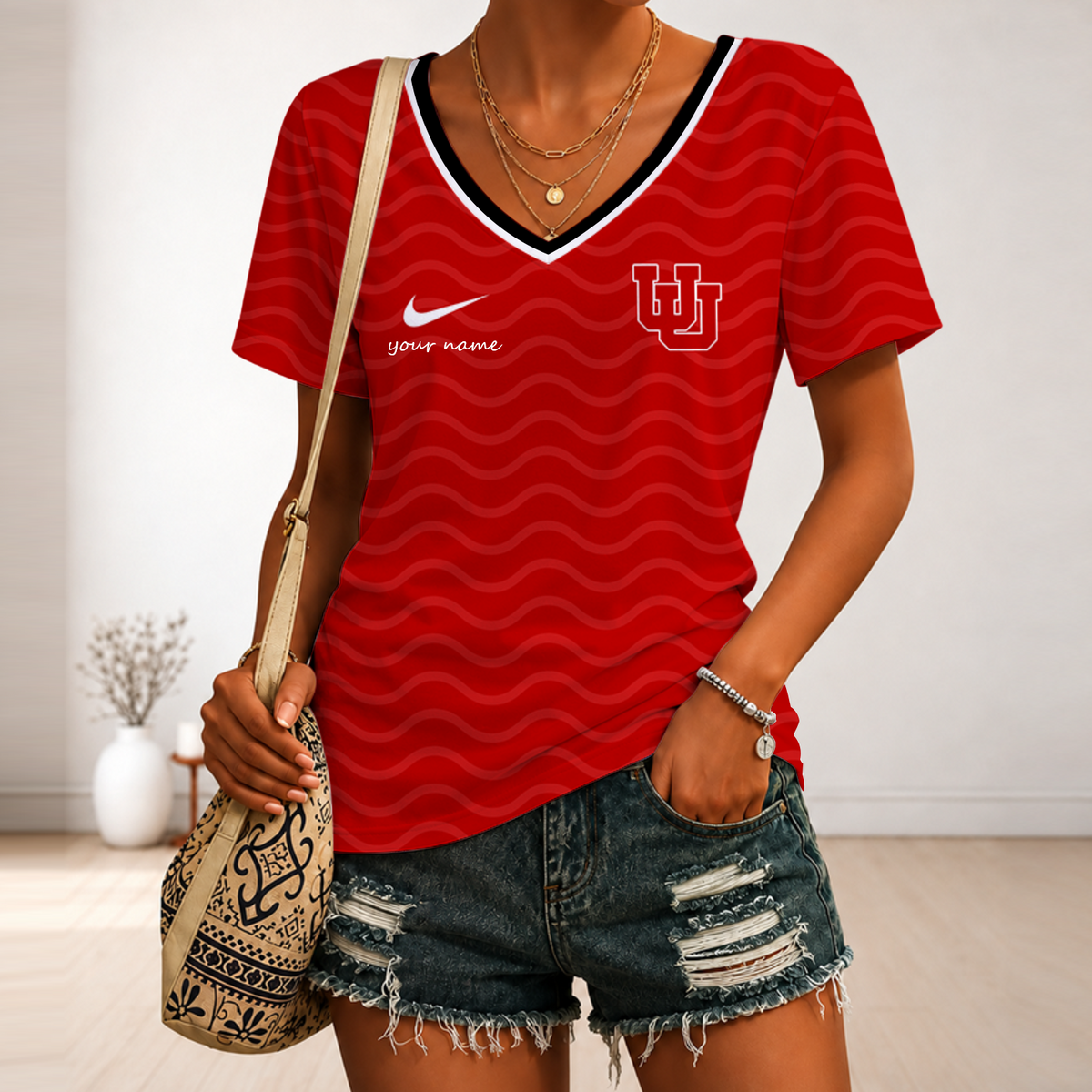 [MEGA SALE] MAKE IT PERSONAL NCAA FBS25 UTU UTAH UTES V-NECK FEMALE SHIRT