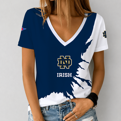 [MEGA SALE] MAKE IT PERSONAL NCAA FBS28 NFI NOTRE DAME FIGHTING IRISH V-NECK FEMALE SHIRT