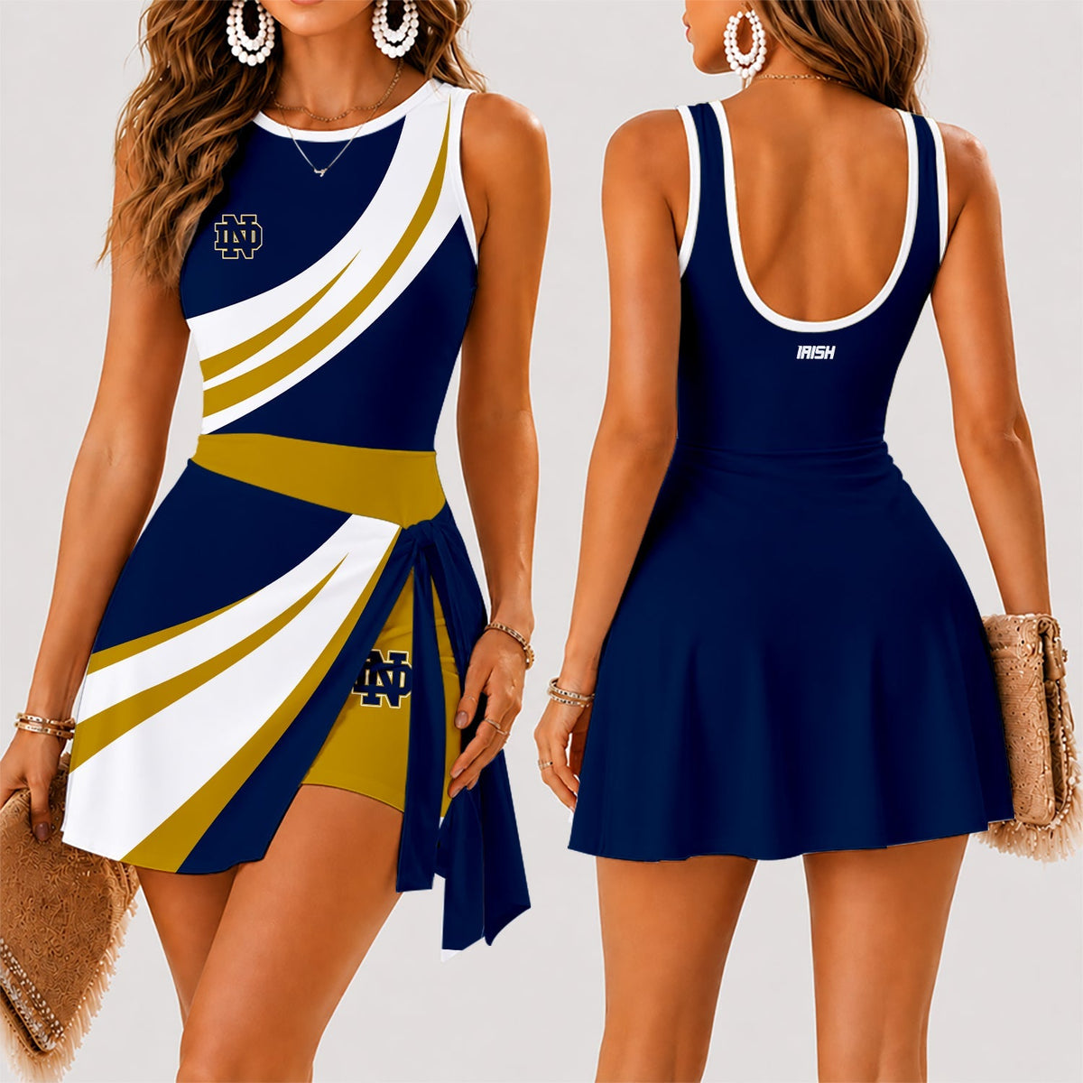 [MEGA SALE] MAKE IT PERSONAL NCAA FBS28 NFI NOTRE DAME FIGHTING IRISH WOMEN'S SUMMER SKORT DRESS
