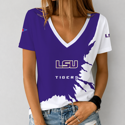 [MEGA SALE] MAKE IT PERSONAL NCAA FBS29 LST LSU TIGERS V-NECK FEMALE SHIRT