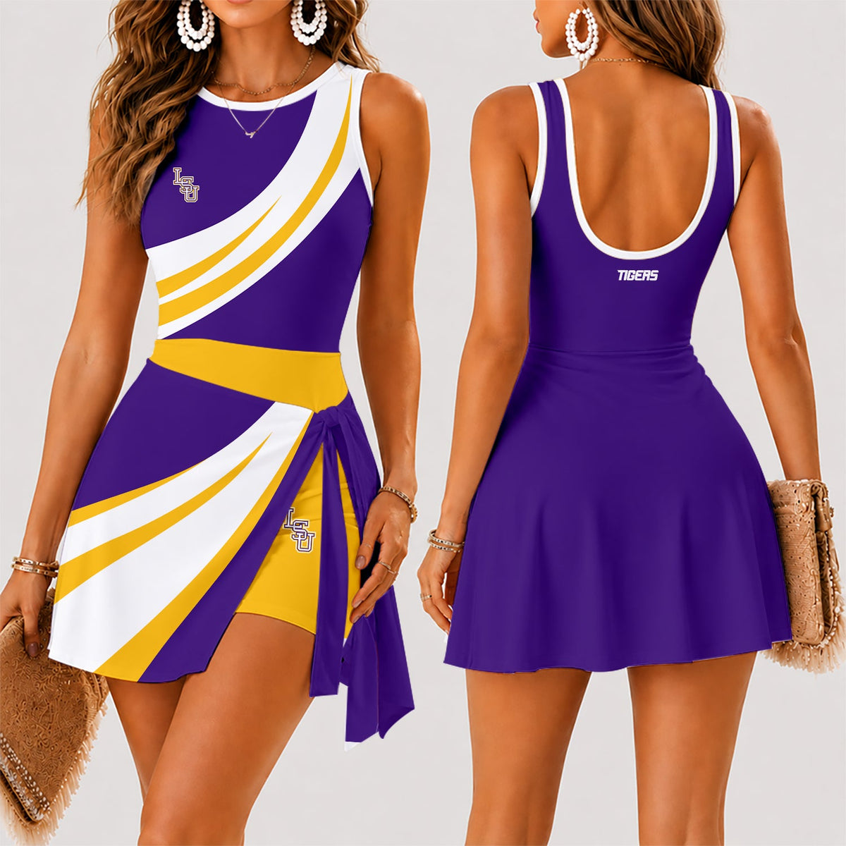 [MEGA SALE] MAKE IT PERSONAL NCAA FBS29 LST LSU TIGERS WOMEN'S SUMMER SKORT DRESS
