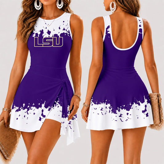 [MEGA SALE] MAKE IT PERSONAL NCAA FBS29 LST LSU TIGERS WOMEN'S SUMMER SKORT DRESS