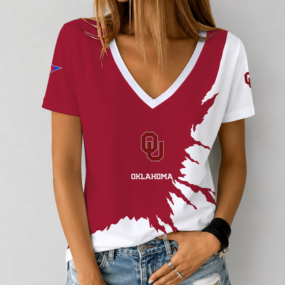 [MEGA SALE] MAKE IT PERSONAL NCAA FBS31 OUS OKLAHOMA SOONERS V-NECK FEMALE SHIRT