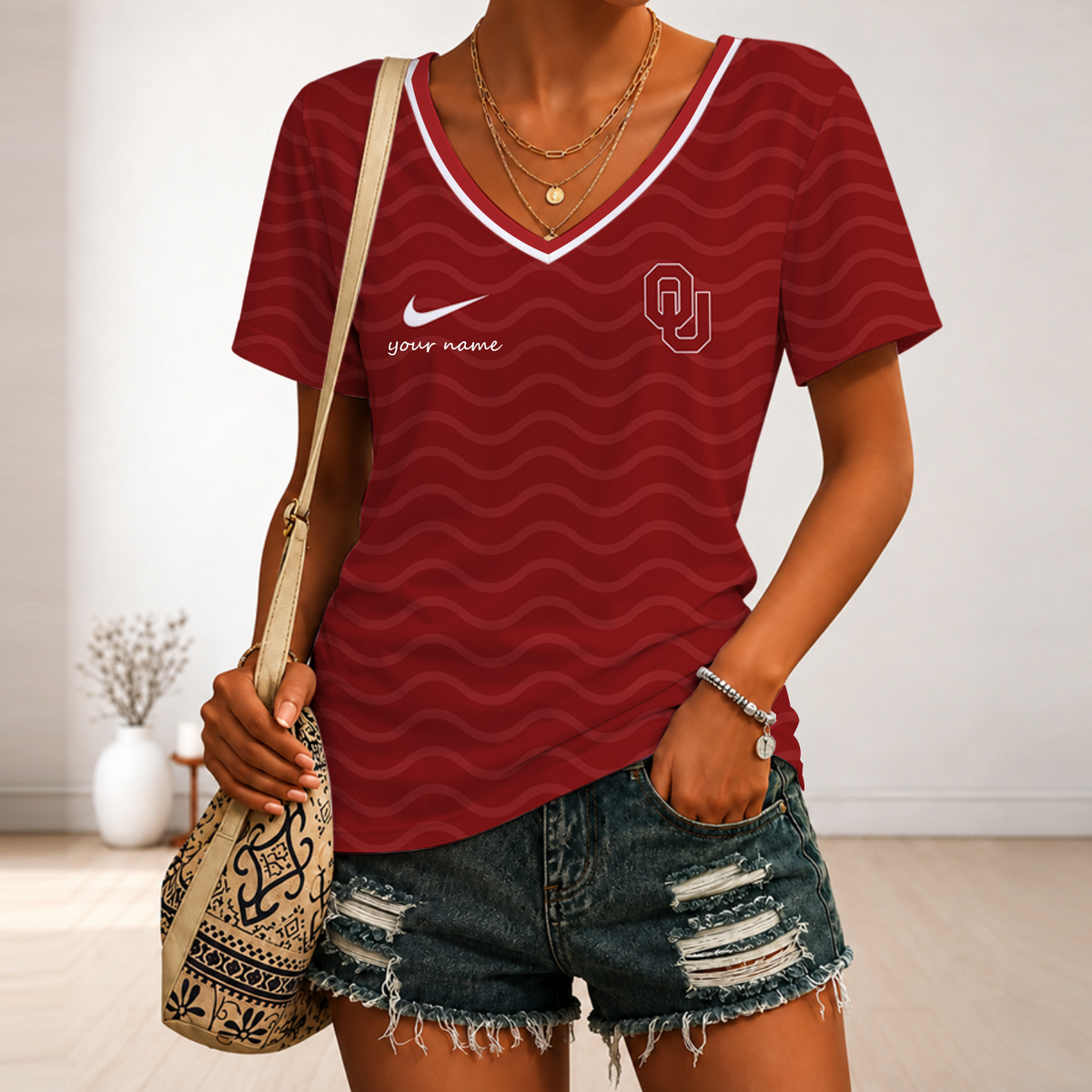 [MEGA SALE] MAKE IT PERSONAL NCAA FBS31 OUS OKLAHOMA SOONERS V-NECK FEMALE SHIRT