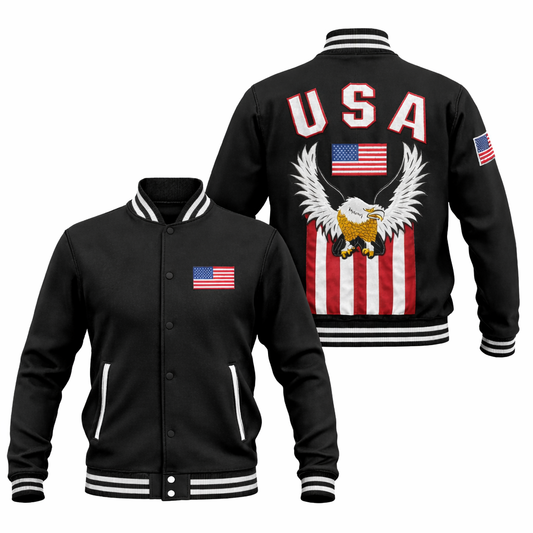 LIMITED EDITION - NEW CUSTOMIZED | EAGLE PATRIOTIC CLASSIC USA FLAG VARSITY & BASEBALL JACKET