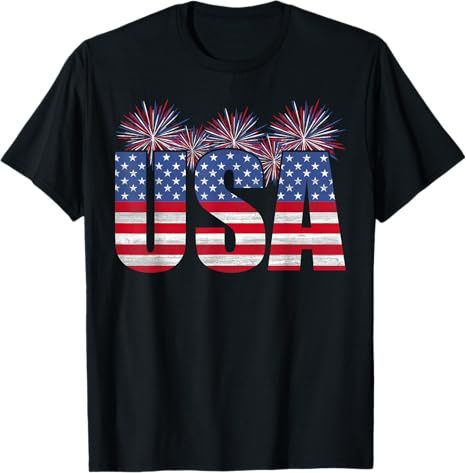 USA Flag Typography 4th of July Graphic Tee