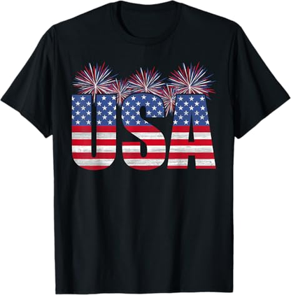 USA Flag Typography 4th of July Graphic Tee