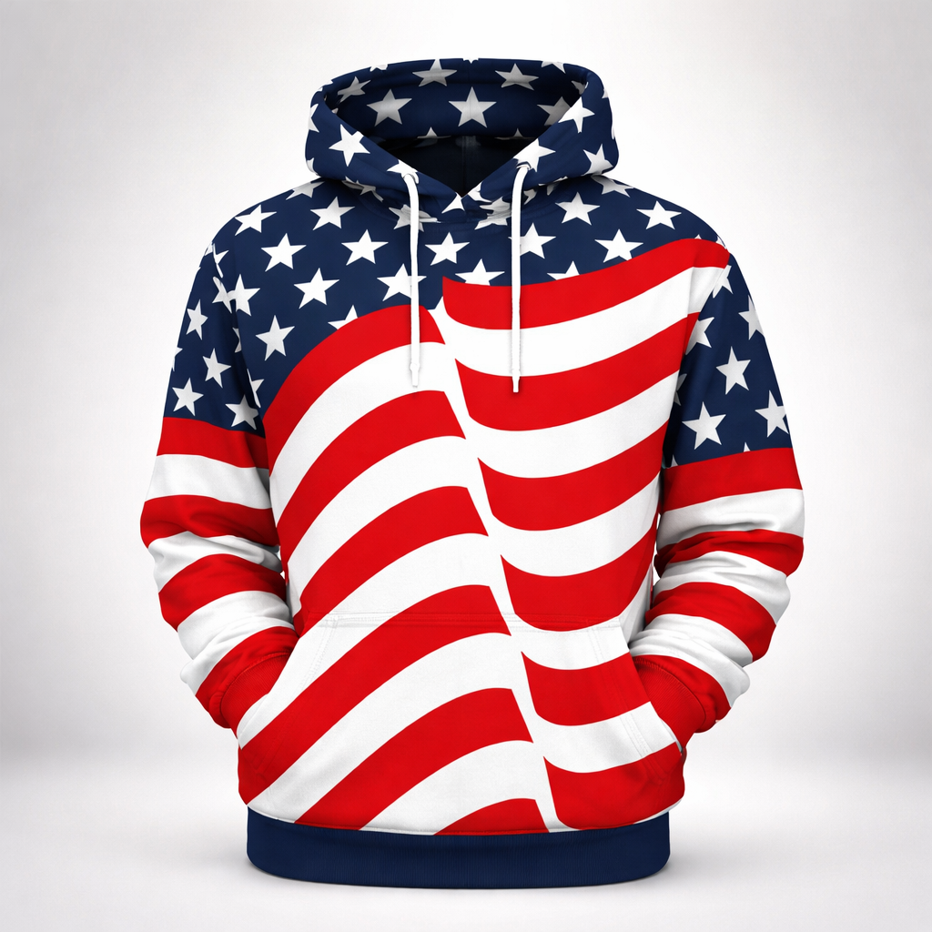 Classic Wavy USA Flag 3D Hoodie & Sweatshirt
